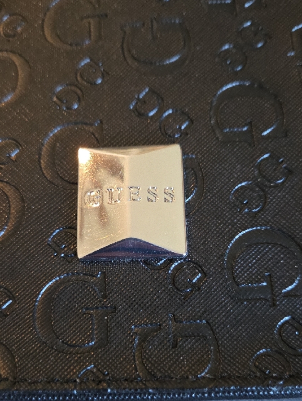 Guess Black Embossed Mini Tote with Silver Chain - Picture 2 of 7